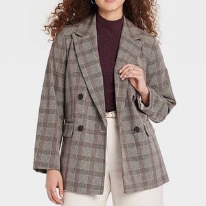 A New Day Brown Plaid Double Breasted Blazer Jacket